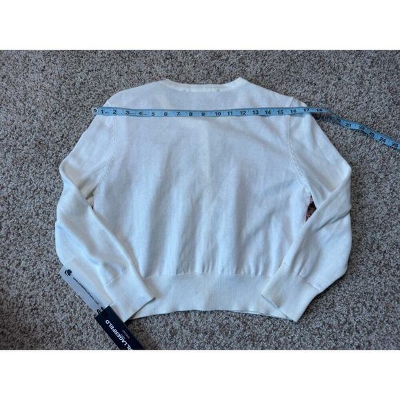 NWT - Karl Lagerfeld sweater, Small; 3D Floral Cropped white & Pink Cardigan - Picture 4 of 8